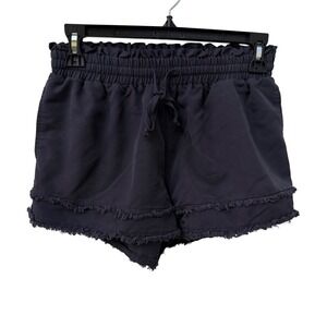 Day + Moon Paperbag Waist Shorts S Charcoal Gray Excellent Raw Fringe Tiered